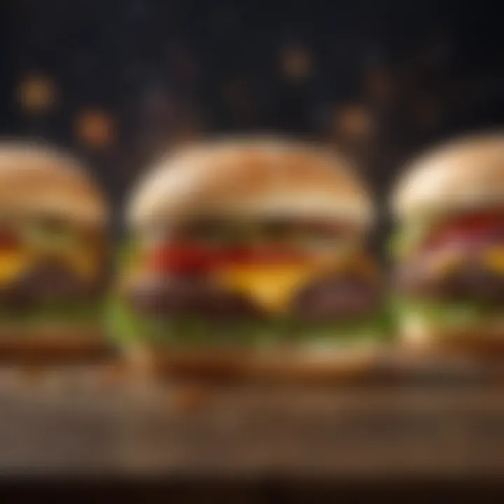 A visually striking burger presentation with colorful ingredients