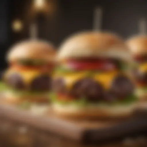 A vibrant display of gourmet burgers with unique toppings