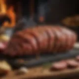 A luxurious wood-fired smoker with a variety of meats inside