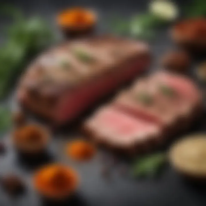 Herbs and spices arranged for steak seasoning