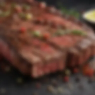 Marinated Steak Showcasing Unique Seasoning Techniques Close-up of marinated steak with unique seasoning