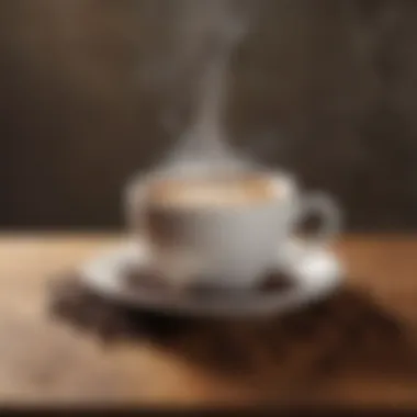 A steaming cup of coffee on a wooden table