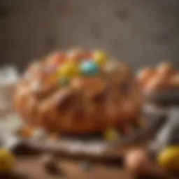 Traditional Italian Easter bread decorated with colorful eggs