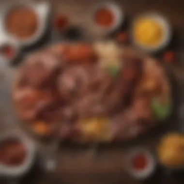 A vibrant platter showcasing an array of BBQ meats and sides.