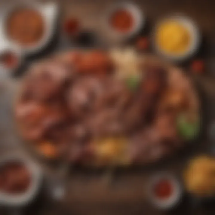 A vibrant platter showcasing an array of BBQ meats and sides.