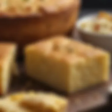 Close-Up of Keto Corn Bread A close-up of keto corn bread with a golden crust and fluffy texture