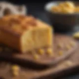 An enticing slice of keto corn bread displayed on a rustic wooden board