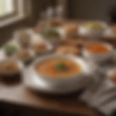 An inviting table setting with a bowl of lentil soup and garnishes