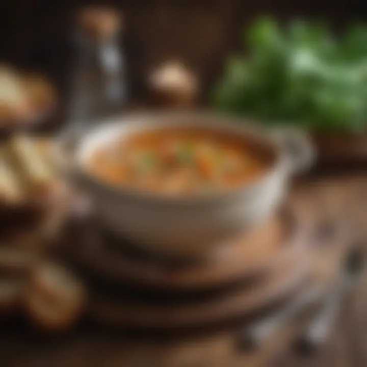 Hearty vegetable soup in a rustic bowl