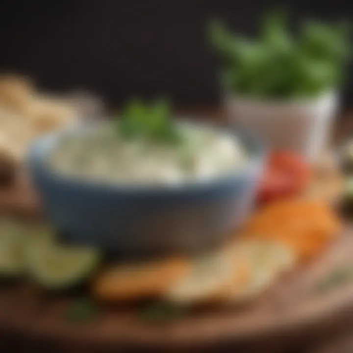 A creamy low fat dip garnished with herbs.