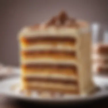 Layers of Delight: A Closer Look at Cake Slice A close-up view of a slice of cake highlighting the rich layers and fillings