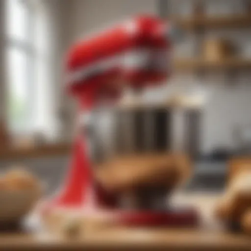 A KitchenAid mixer with dough in the bowl, showcasing its powerful capabilities.