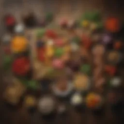 A vibrant array of fresh ingredients on a rustic wooden surface