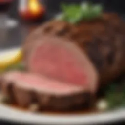 A beautifully roasted beef cut with a rich brown crust and herbs