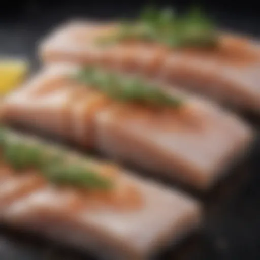 Close-up view of fresh pollock fillets