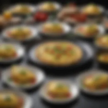 Artistic Variations of French Omelettes A vibrant display of various omelette variations garnished artistically