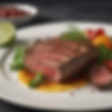 A beautifully plated top sirloin steak with garnishes