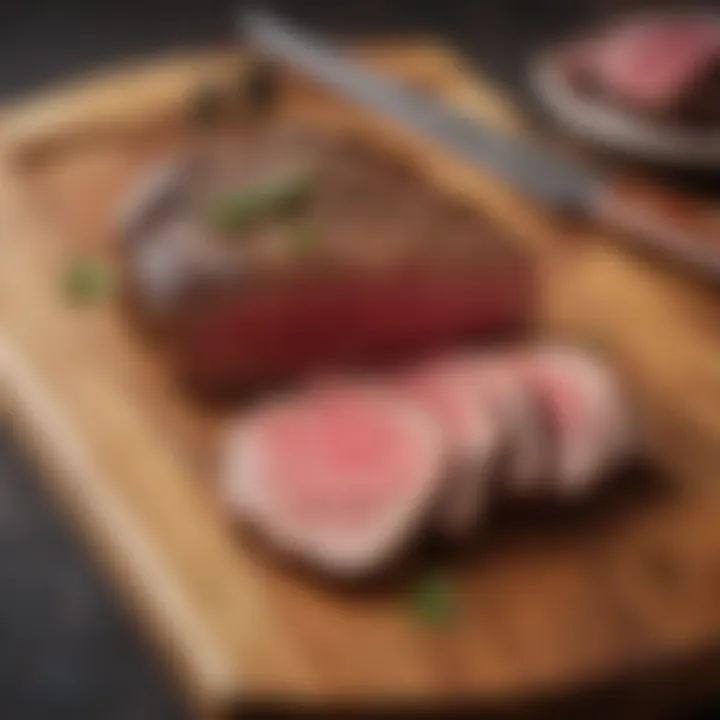 Raw top sirloin steak on a wooden cutting board