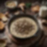 A rich and creamy mushroom sauce simmering in a skillet