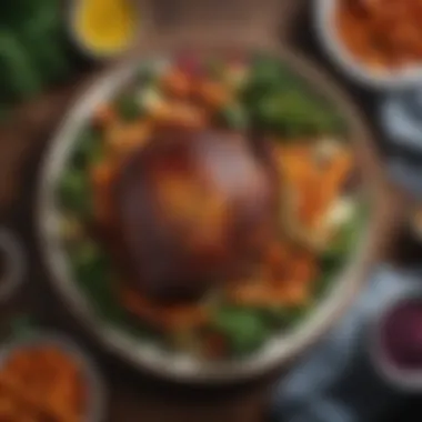 Delicious Roast with Seasonal Vegetables A close-up of a succulent roast with vibrant vegetables