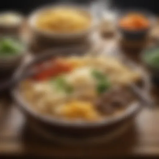 A variety of noodles displayed on a bamboo tray.