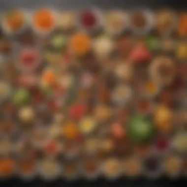 Diverse Dietary Preferences An artistic arrangement of diverse dietary options, including vegan, gluten-free, and paleo foods.