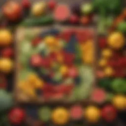 A colorful array of fresh fruits and vegetables on a wooden table, symbolizing nutritious choices for mental health.