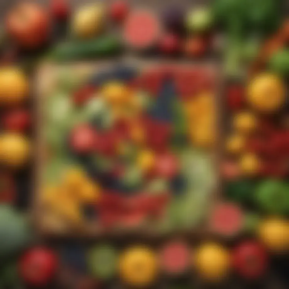 A colorful array of fresh fruits and vegetables on a wooden table, symbolizing nutritious choices for mental health.