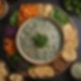 A rich, creamy outback spinach dip served in a rustic bowl surrounded by crackers and vegetables.