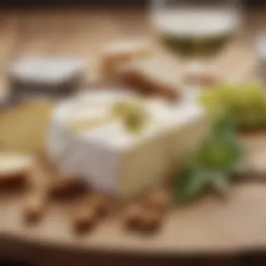 Brie and Sauvignon Blanc Harmony Close-up of a creamy Brie cheese paired with a crisp Sauvignon Blanc in an elegant glass.