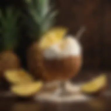 A beautifully crafted piña colada served in a coconut shell