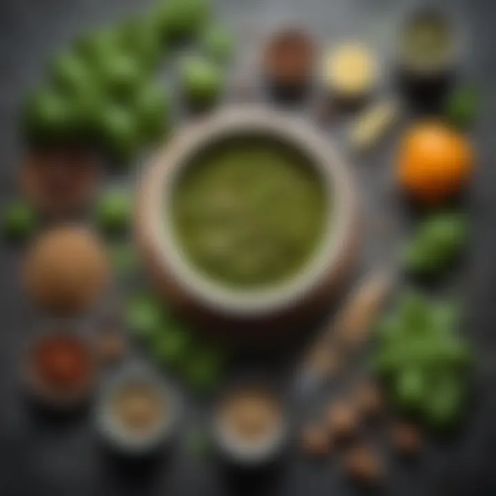A creative selection of alternative ingredients like seeds and herbs used for customizing pesto sauce