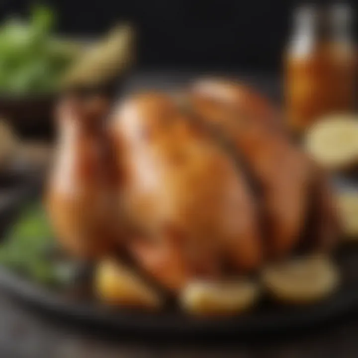 A beautifully marinated chicken ready for grilling