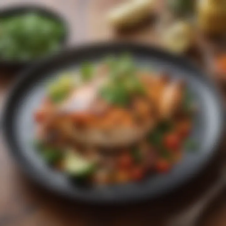 A plated dish of Pollo Asado garnished with fresh herbs