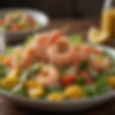 A colorful shrimp salad with mango and lime dressing