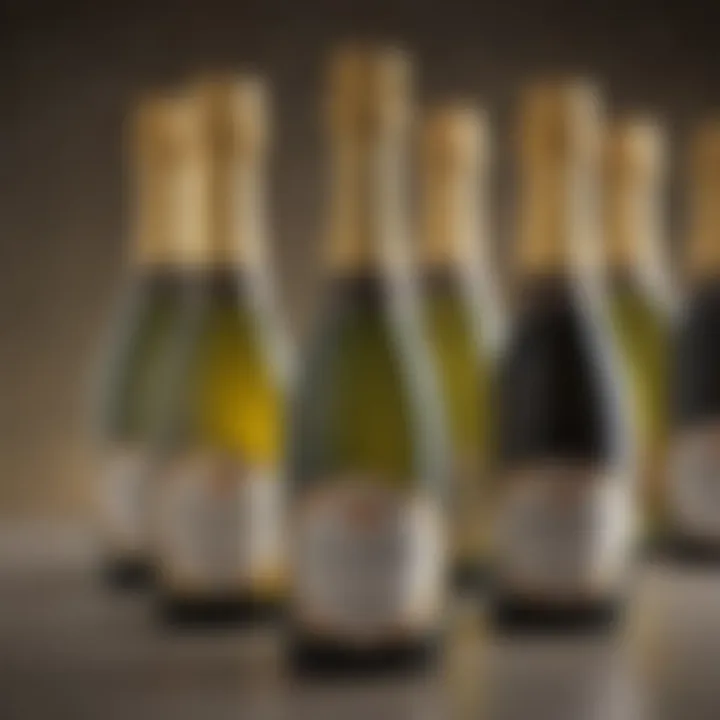 Close-up of beautifully designed Prosecco favor bottles