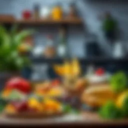 Colorful assortment of nutritious quick fit foods on a table