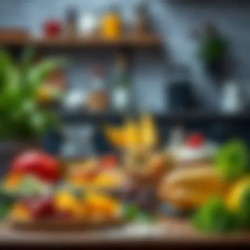 Colorful assortment of nutritious quick fit foods on a table