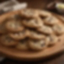 A variety of chocolate chip cookies displayed elegantly on a wooden platter