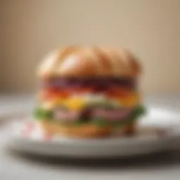 A gourmet sandwich beautifully arranged on a plate, showcasing vibrant colors and textures.