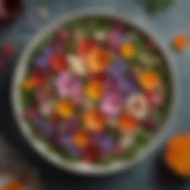 Edible Flower Salad A beautifully arranged salad bowl with colorful greens and edible flowers