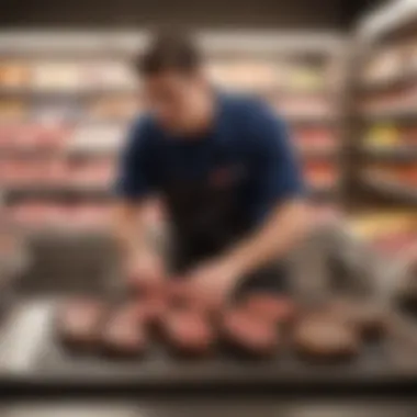 Exploring Steak Deals A shopper examining steak deals in the Safeway meat section