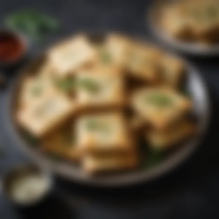 A beautifully styled plate of homemade saltine crackers garnished with herbs