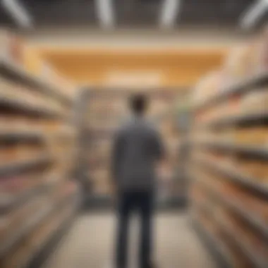 A shopper contemplating choices in the frozen dessert aisle