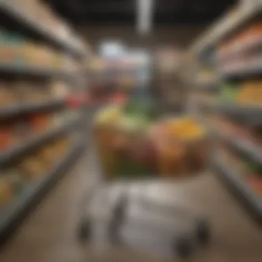 Grocery Cart with Low Carb Ingredients A neatly organized grocery cart filled with fresh low carb ingredients, showcasing a healthy shopping routine.