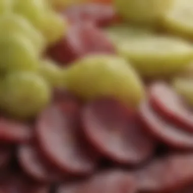 Close-up of sliced grapes revealing their juicy interior