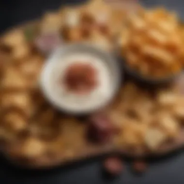 Savory Snacks Paired with Sour Cream Bacon Dip An array of chips and bread presented with sour cream bacon dip