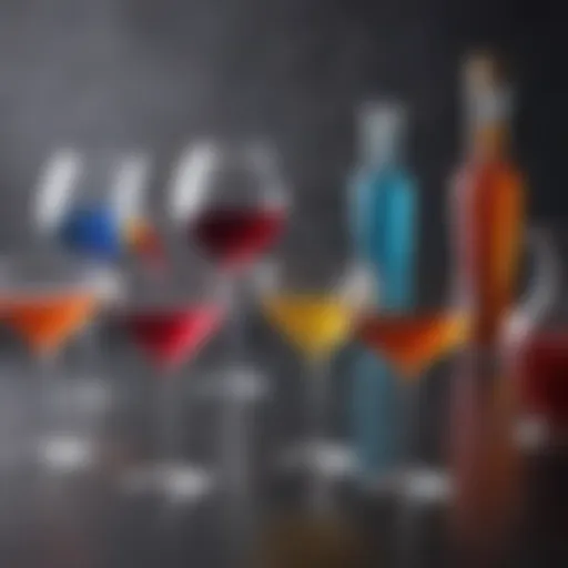 Colorful spirits showcased in elegant glassware