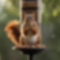 A squirrel skillfully accessing a bird feeder filled with seeds