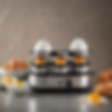 Versatility of Egg Cookers A stylish stainless egg cooker with various egg types ready for cooking